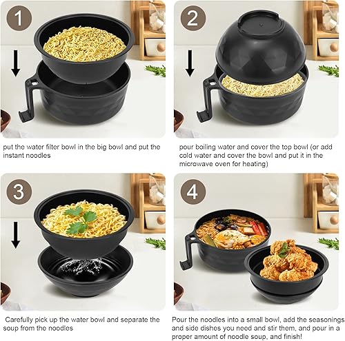 Miniatura 3 de Juego de tazones de ramen para microondas con palillos, cuchara, tazón de fideos para ramen, cocina instantánea para dormitorio universitario,