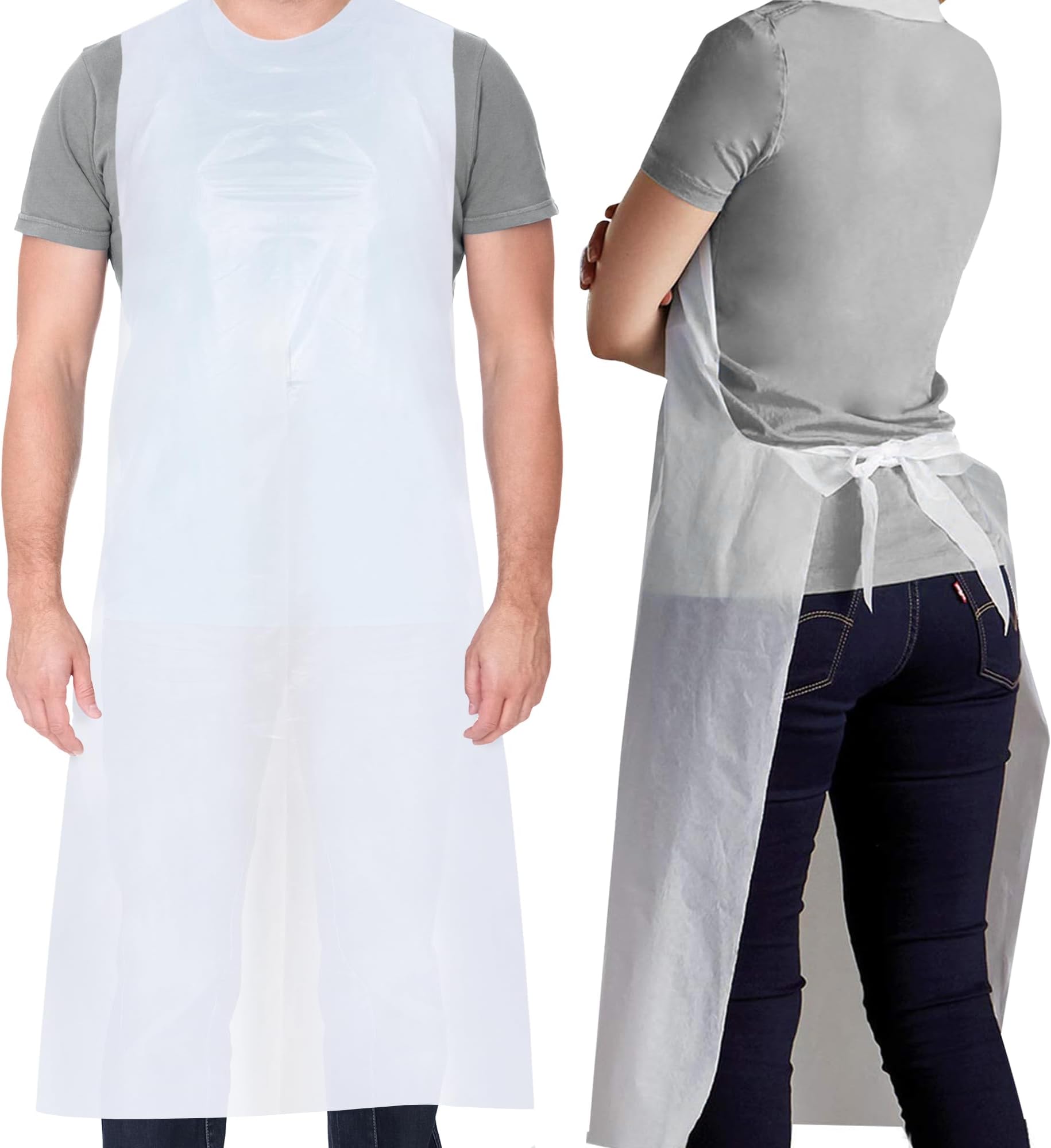 KEPLIN 100 x Strong Disposable White Polythene Aprons 20 Micron Multipurpose Manufactured Aprons with Fast Delivery