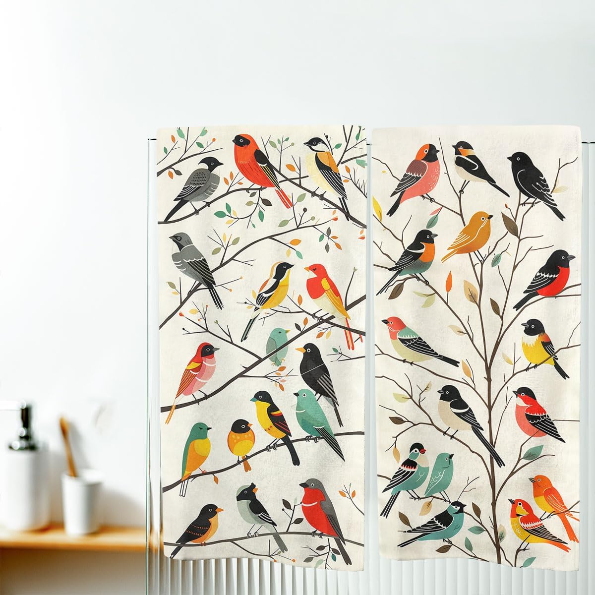 Birds & Forest Bath Hand Towel Set of 2 - Vintage, Absorbent - 14"x28" - For Home, Hotel, Spa, Gym, Yoga, Beach, Nautical Decor & Gifts - Image 5