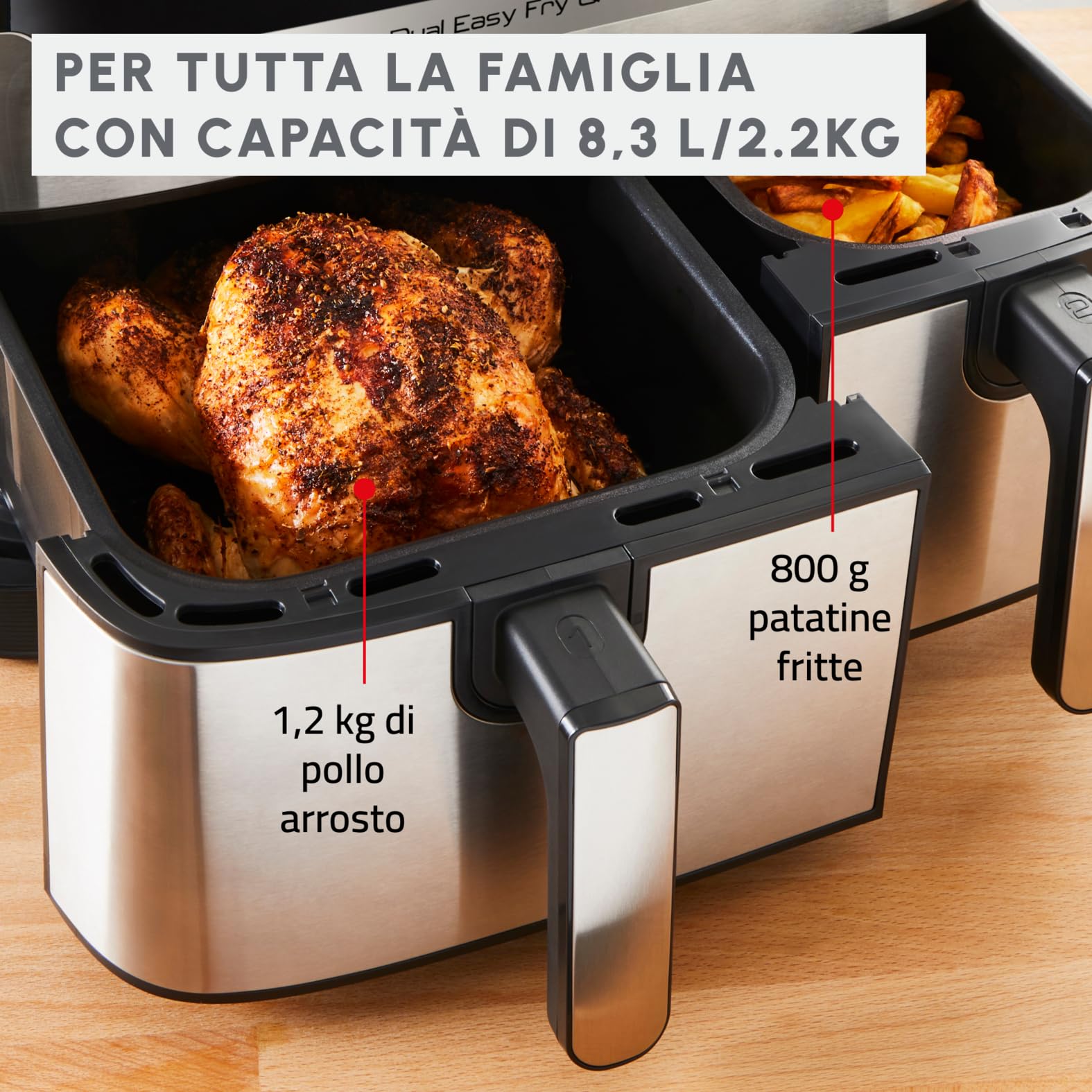 Moulinex Dual Easy Fry & Grill, Capacità 8,3 L, Doppio Cestello, Combinazione Di Friggitrice Ad Aria E Griglia, Pasto Completo Per La Famiglia, Meno