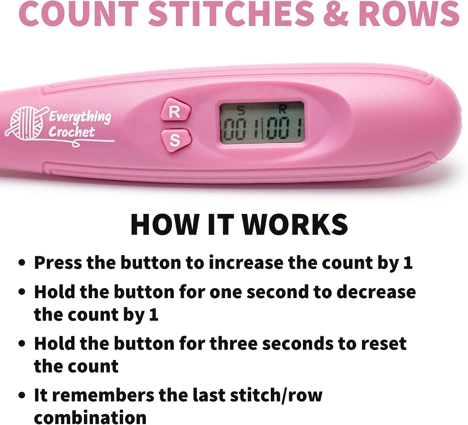Everything Crochet Counting Crochet Set Digital – Original Ergonomic Crochet Hook Set with Digital Counter to Track Rows and Stitches – Counting Crochet Kit with 9 Interchangeable Crochet Hooks