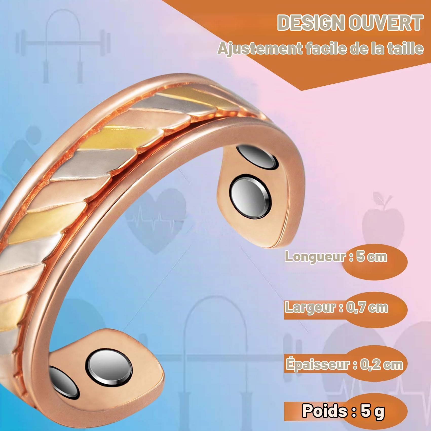 S925 Bague magnétique en argent pour l'arthrite 3500 gauss 4 aimants, soulage efficacement la douleur de l'arthrite et favorise la circulation sanguine, 2.3 pouces