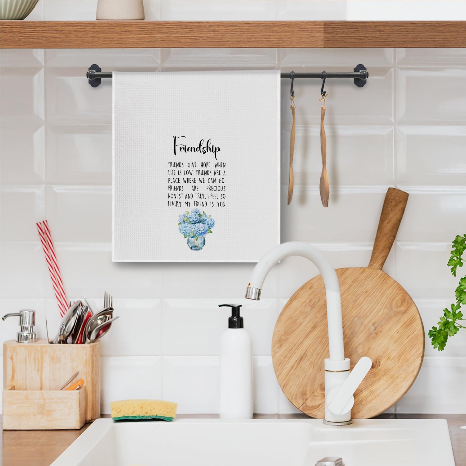 Friendship Gifts Kitchen Towel, Friend Hostess Bestie Birthday Gifts for Women, Friendship Blue Hydrangea Dish Tea Towels for Kitchen Decorative, 16x24 Inch - Image 5