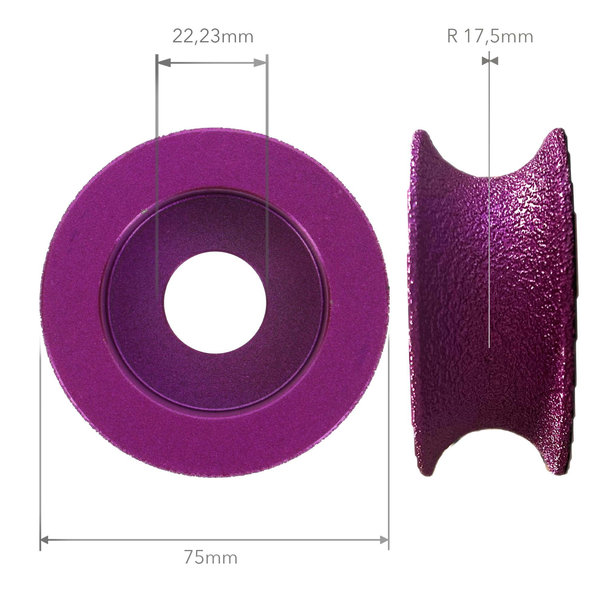 PRODIAMANT Fraise à bordure extérieure diamantée Ø 75 mm x 22,23 R17,5 - Fraise à arrondir pour grès cérame, céramique et pierre naturelle - Arrondissement des bords sur plans de travail, rebords de