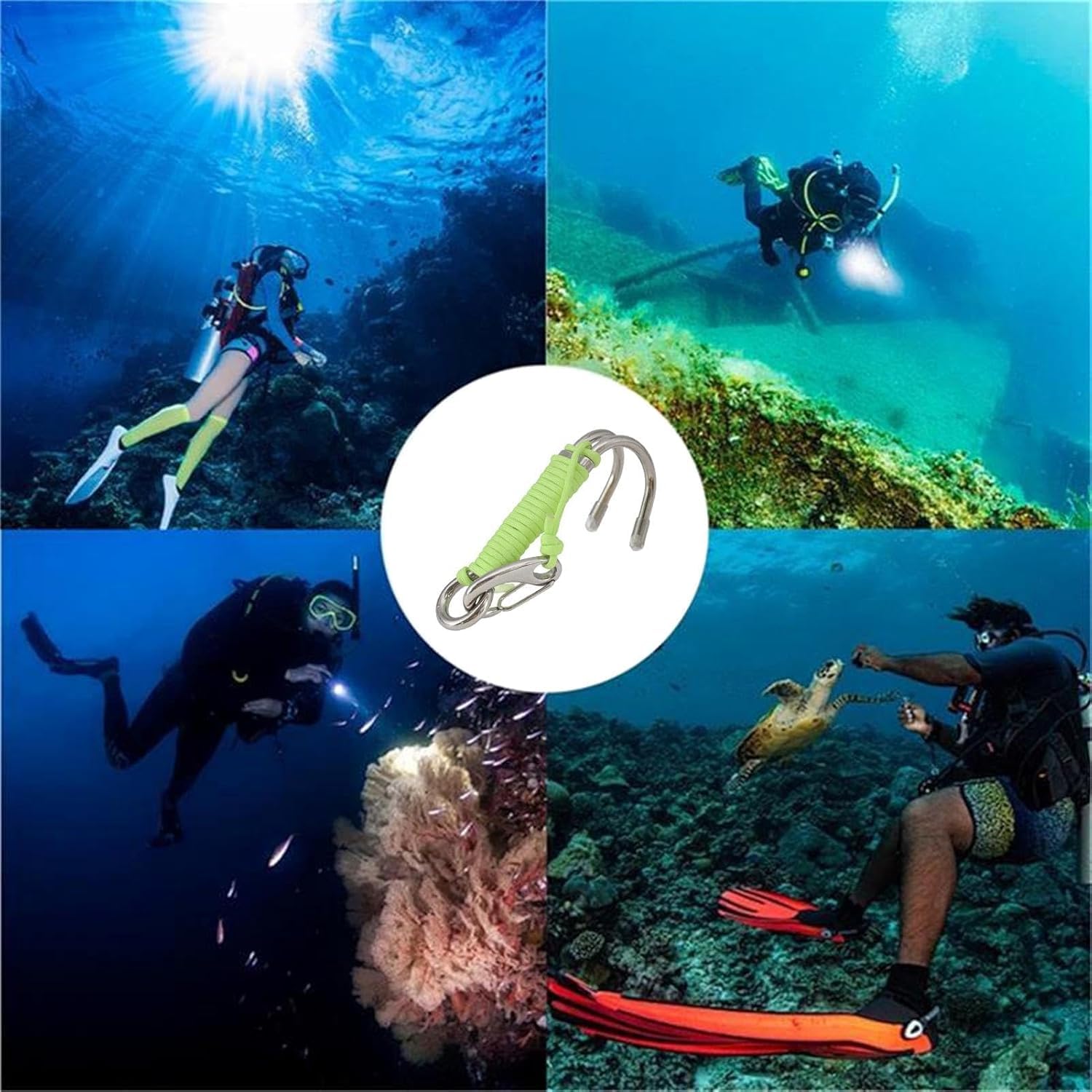 Gancio per Immersione, Cordino Subacquee Anticorrosivo Scuba Drift Hook con Linea Luminosa Gancio per Immersioni Subacquee