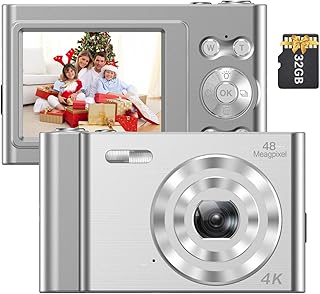 câmera infantil,4K Câmera Digital Filmadora de Vídeo 48MP Tela IPS de 2,4 Polegadas Foco Automático Zoom Digital 16X Anti-vibração Detecção de Rosto Captura de Sorriso Flash e Bateria Embutidos com Cartão de