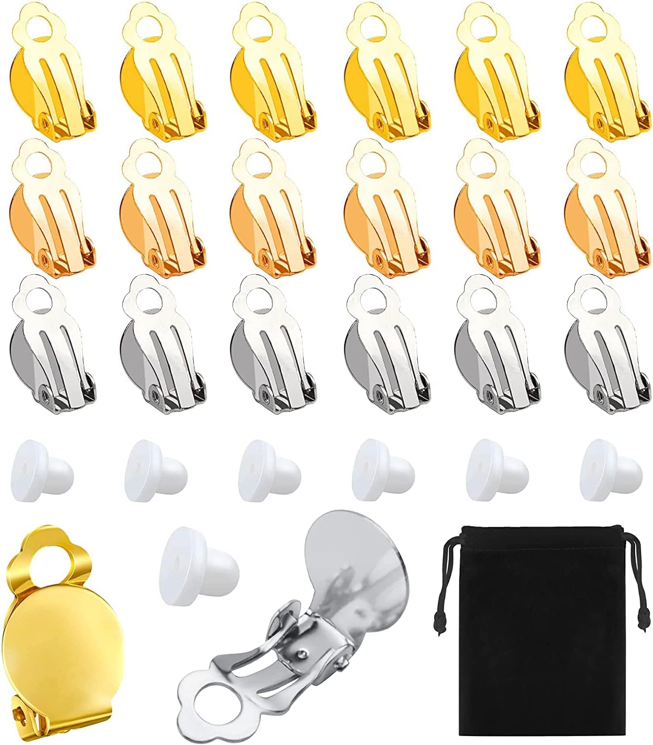 60 Pieces Round Flat Back Tray Earring Clips, NonPierced