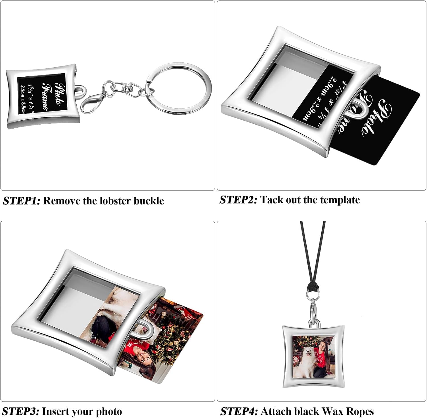 Hicarer 4 Pcs Car Rearview Mirror Hanging Ornament Picture Photo Keychain Frame Metal Locket with 4 Pcs Wax Rope - Image 2