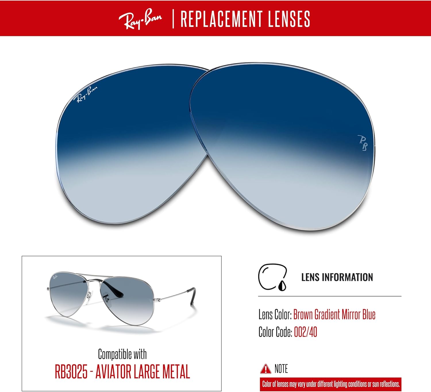 Ray-Ban Original AVIATOR LARGE METAL RB3025 Replacement Lenses +BUNDLE with ACCESSORY EYEWEAR KIT - Image 3