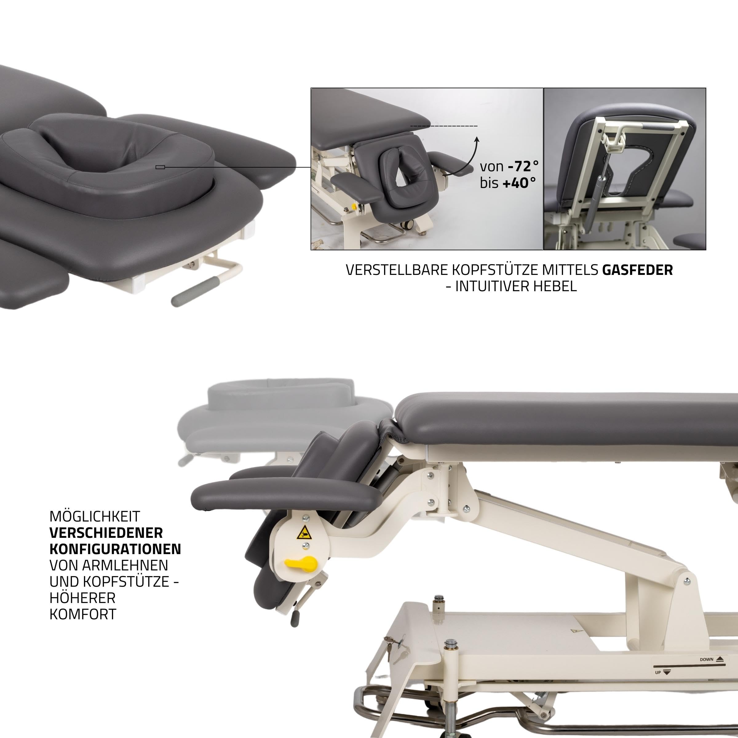 HABYS Evero V4 | Elektrische Massageliege Behandlungsliege Therapieliege Massagebank Kosmetikliege | Höhenverstellbar 198 x 68cm |Elektrisch | 4 - Segmente | MDR-Zertifizieriung | Grau
