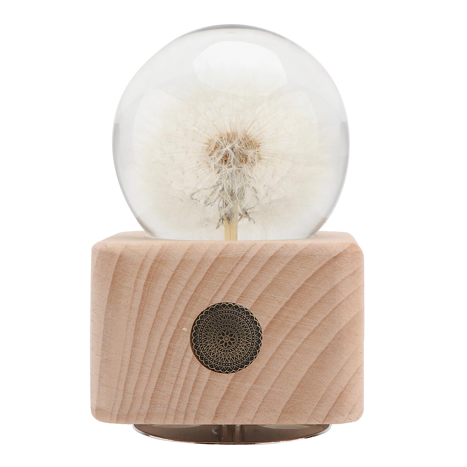 TOYANDONA Caja de Música de Diente de León Bola de Cristal Pequeña Base de Madera Decorativa Adorno Floral Preservado Caja Musical Compacta para Obsequio de Cumpleaños Embalaje Elegante