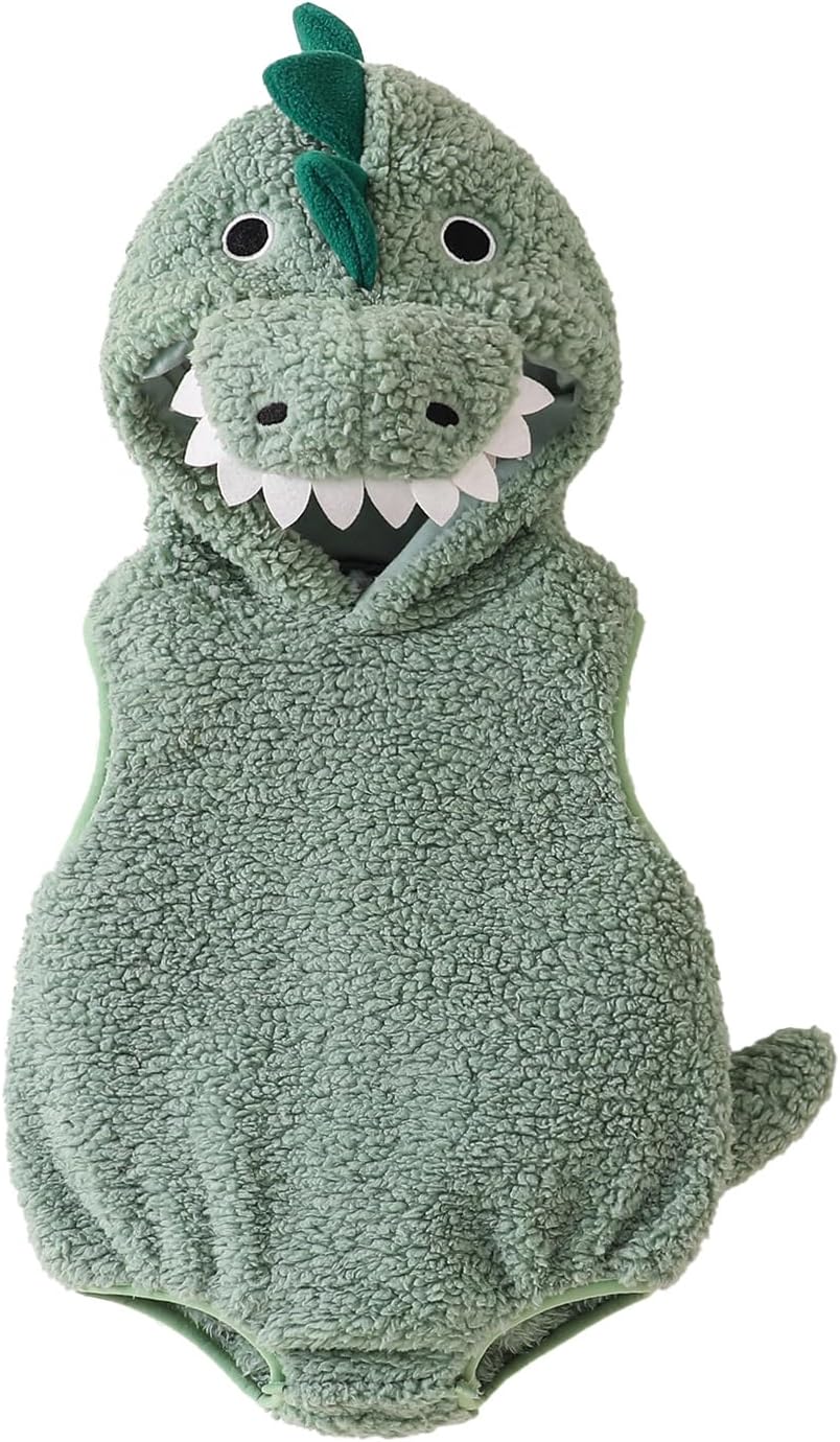 Baby Boy Girl Dinosaur Costume Cute Sleeveless Romper with Hat Newborn Infant Halloween Cosplay Clothes