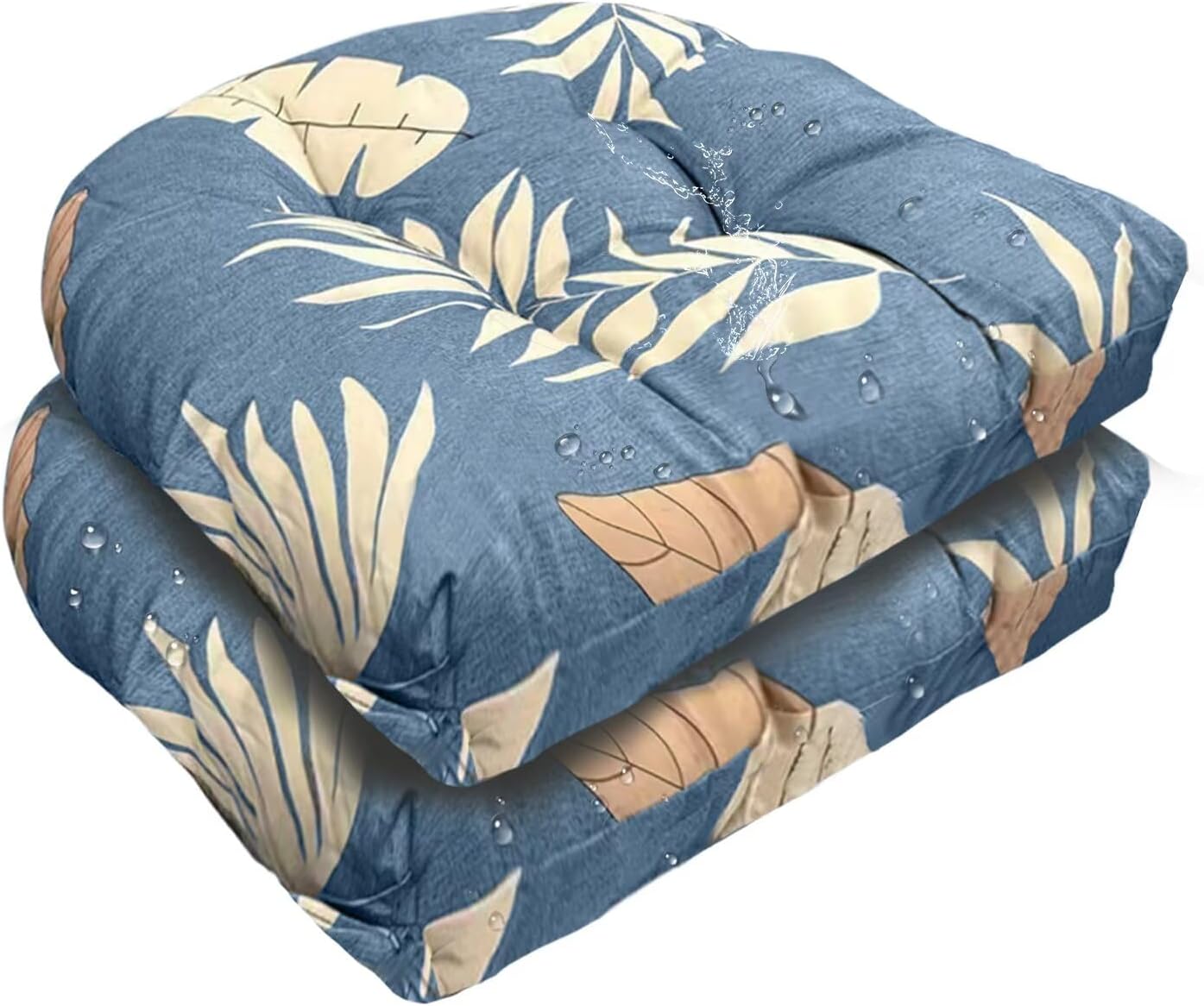 Outdoor Indoor U Shaped Wicker Seat Cushion Decorative Tufted Chair Pads Floral Chair Cushion for Patio Garden Home Office Furniture Blue Grey