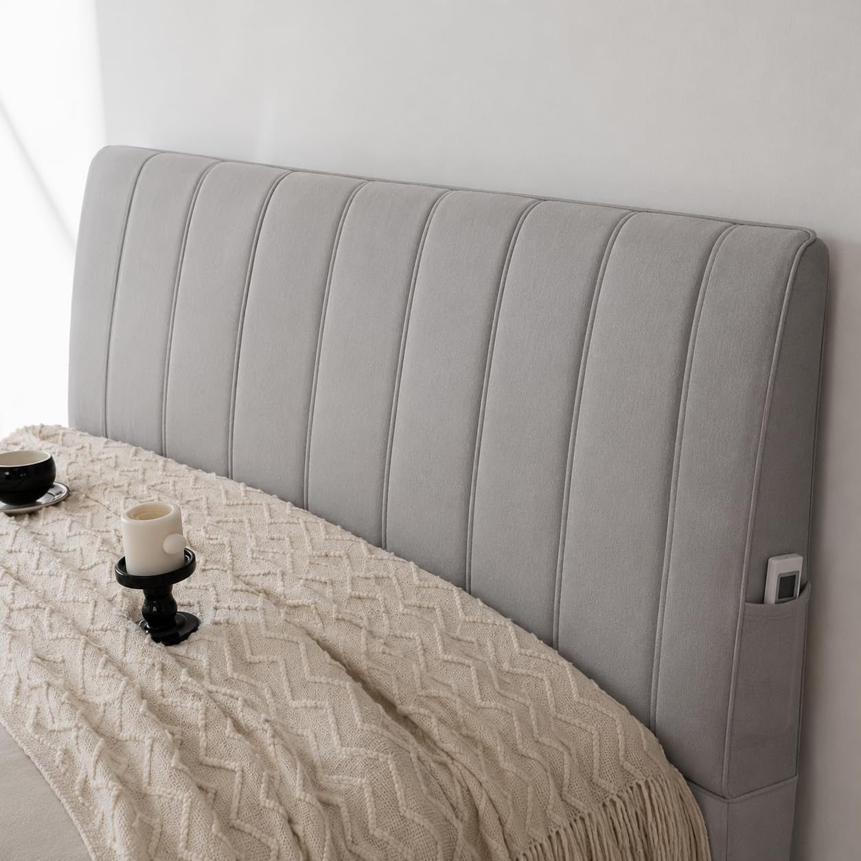 HOMETHREADS Velvet Padded Headboard Cover with Foam – Soft, Wrinkle-Resistant Bed Back Protector, Suitable for Wooden, Leather & Upholstered | Fits 6 ft Headboards only (Light_Grey, 68x180cm)-picture-12