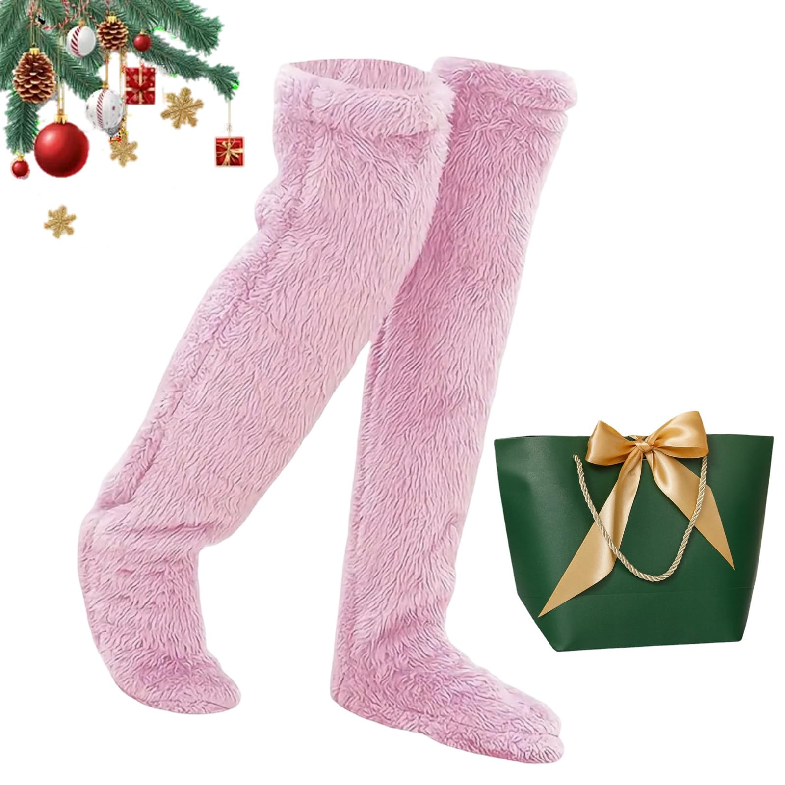 Snrtevu Goose Down Knee Socks for Christmas, Socks Long Fuzzy Thigh High Warm, Plush Knee High Sock for Women, Winter Fuzzy Thermal Home Sleeping Sock (pink)