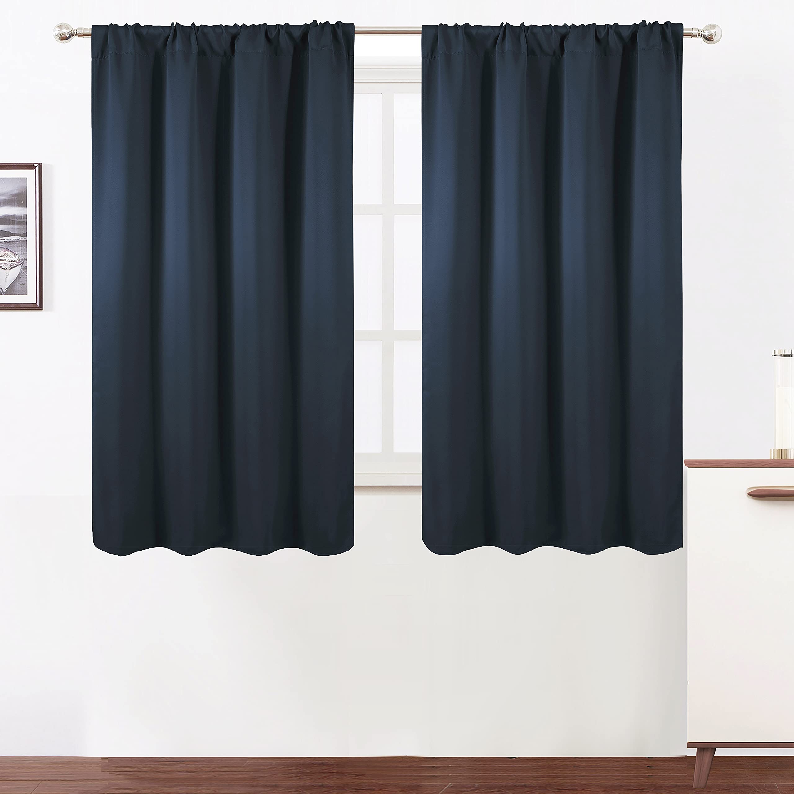 LEMOMO Navy Blue Blackout Curtains/42 x 45 Inch/Set of 2 Panels Rod Pocket Room Darkening Curtains for Bedroom