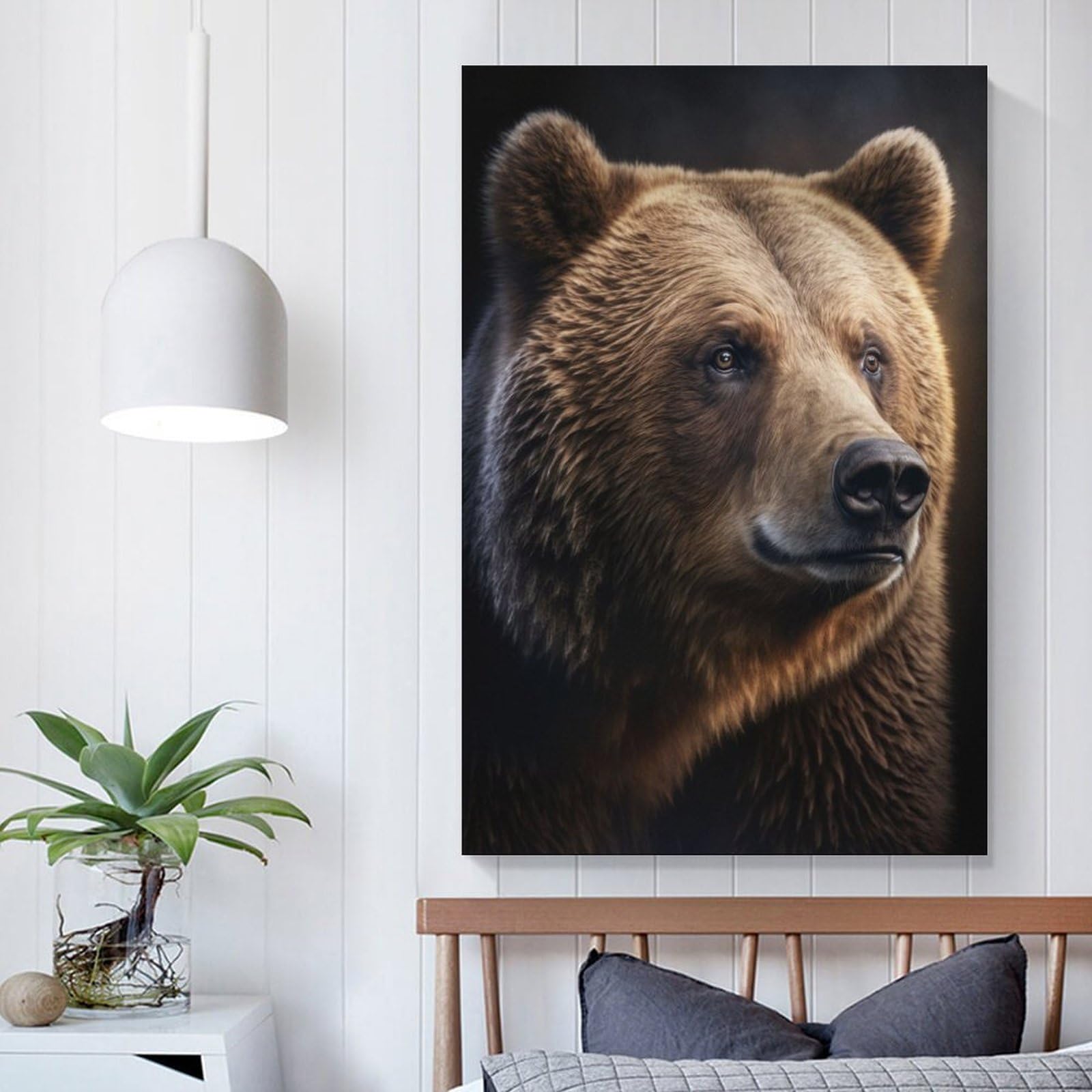 POLIUAWS Bear Portrait on Dark Pictures Artwork for Living Room Gift Canvas Wall Art Nordic Home Decor Ready to Hang Poster And Prints 16x24inch(40x60cm)
