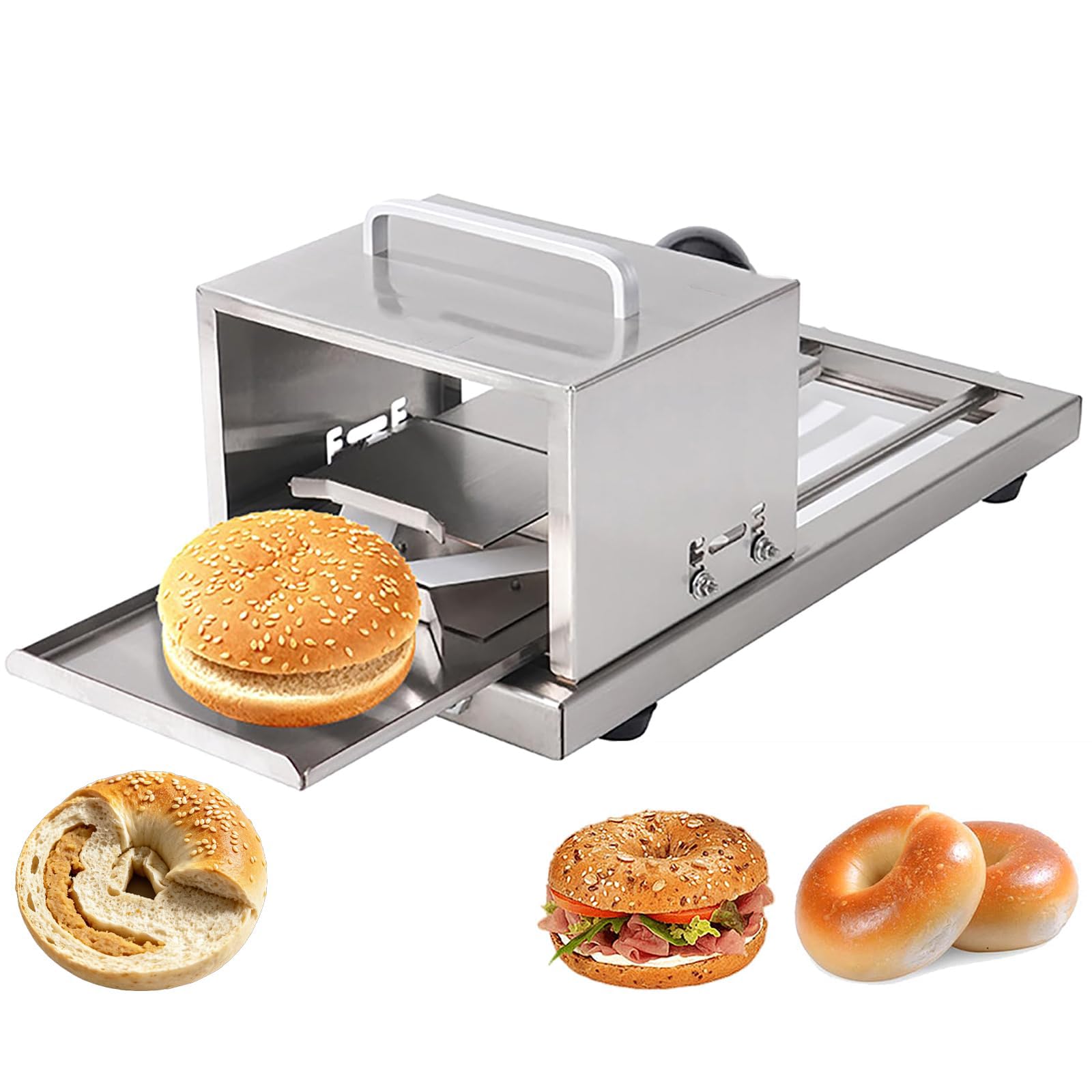 YZDKJZ Commercial Hamburger Bread Slicer, Manual Stainless Steel Bagel Slicer, With 4 Adjustable Thickness, Max 15cm Diameter, Stainless Steel Commercial Slicer For Cafe Bakery
