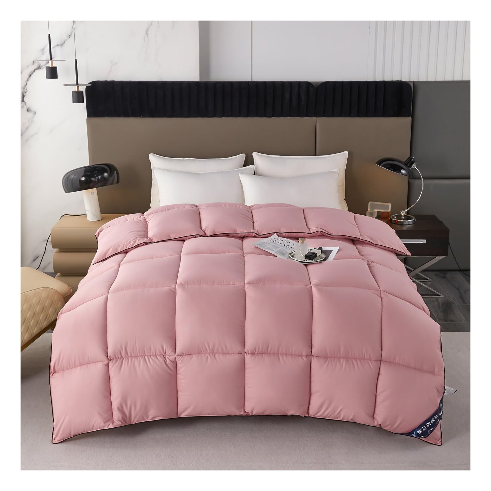 HonunGron Edredón Nórdico, Edredón de Plumas y Plumón, Invierno Colcha Nordico Cama 150/180/200/220 Edredon De Invierno Cálido y Transpirable Caliente y Cómodo (Rosa,200x230cm(3.5kg))