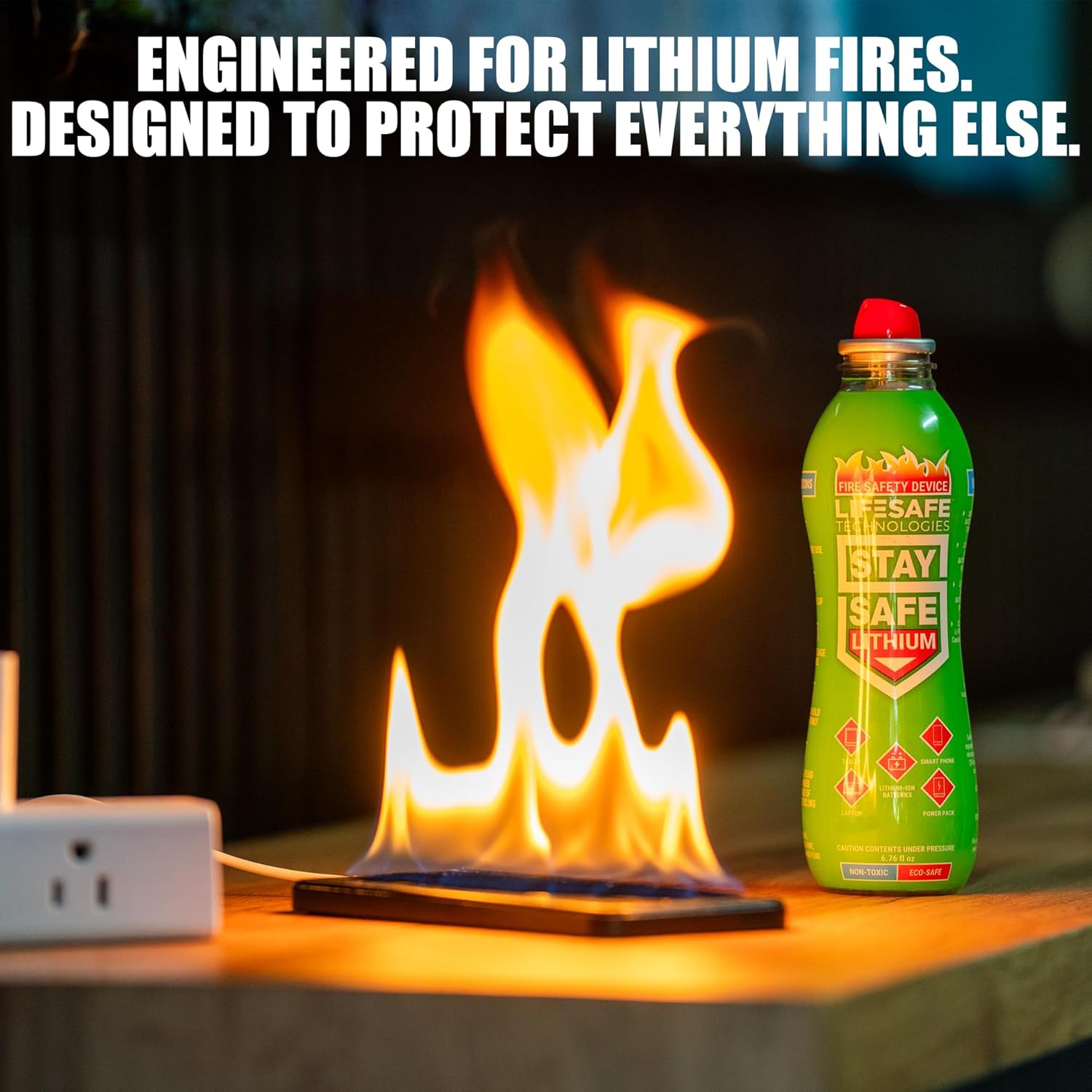 StaySafe Lithium Fire Extinguishing Spray By LifeSafe Technologies | Patented Non-Toxic Fluid Suppresses Fires Caused By Lithium-Ion Batteries in Phones, Laptops, Power Banks and Other Electronics