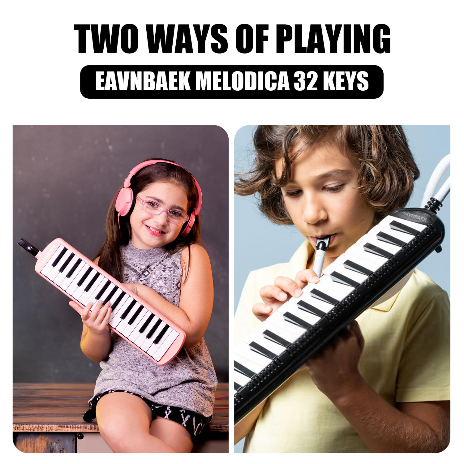 Eavnbaek Melodica Instrumento profesional, teclado de piano de aire, instrumento musical con boquilla corta y bolsa de transporte (32 teclas, negro)