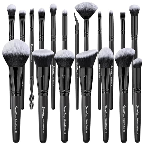 Bueart Design 19Pcs Ultra Soft Black Labeled Makeup Brushes