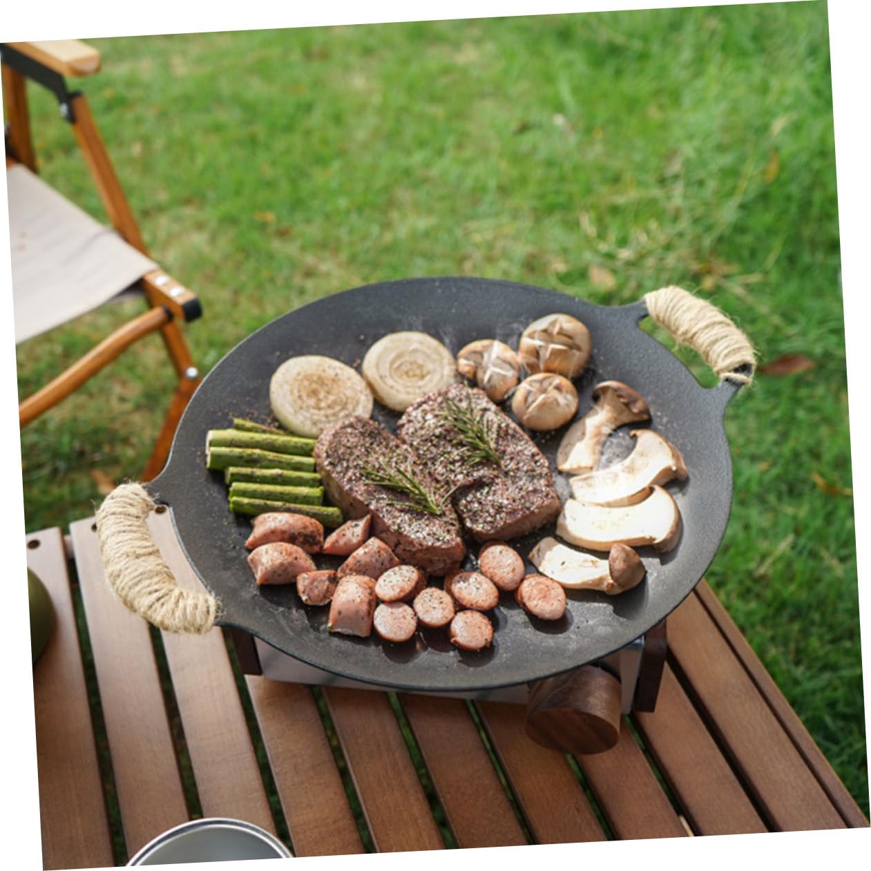 Plancha de Barbacoa de Hierro Antiadherente para Exteriores Bandeja Multiusos para Parrilla para Camping y Cocina