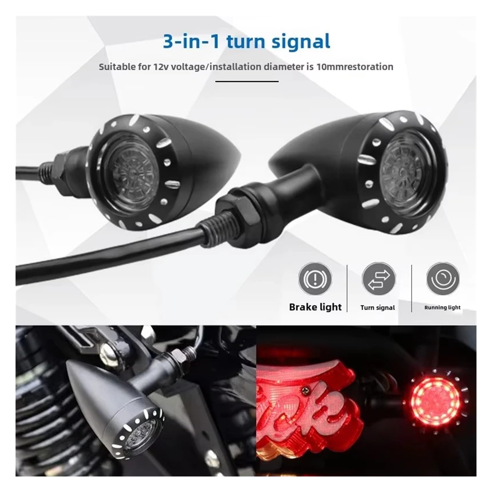 Luces Intermitentes LED Delanteras y traseras universales M10 de 12 V para Motocicleta, compatibles para Hon&da para Har&Ley Lámpara traseras