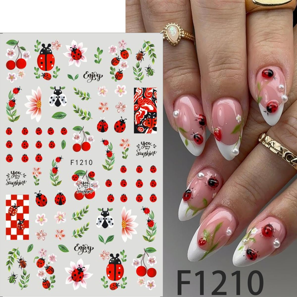 Summer Nail Stickers Bee Ladybug Fruit Nail Art Stickers Flower Strawberry Nail Decals 5Pcs Self-Adhesive Butterfly Daisy Design Sticker Nail Decoration for Women DIY Manicure Accessories