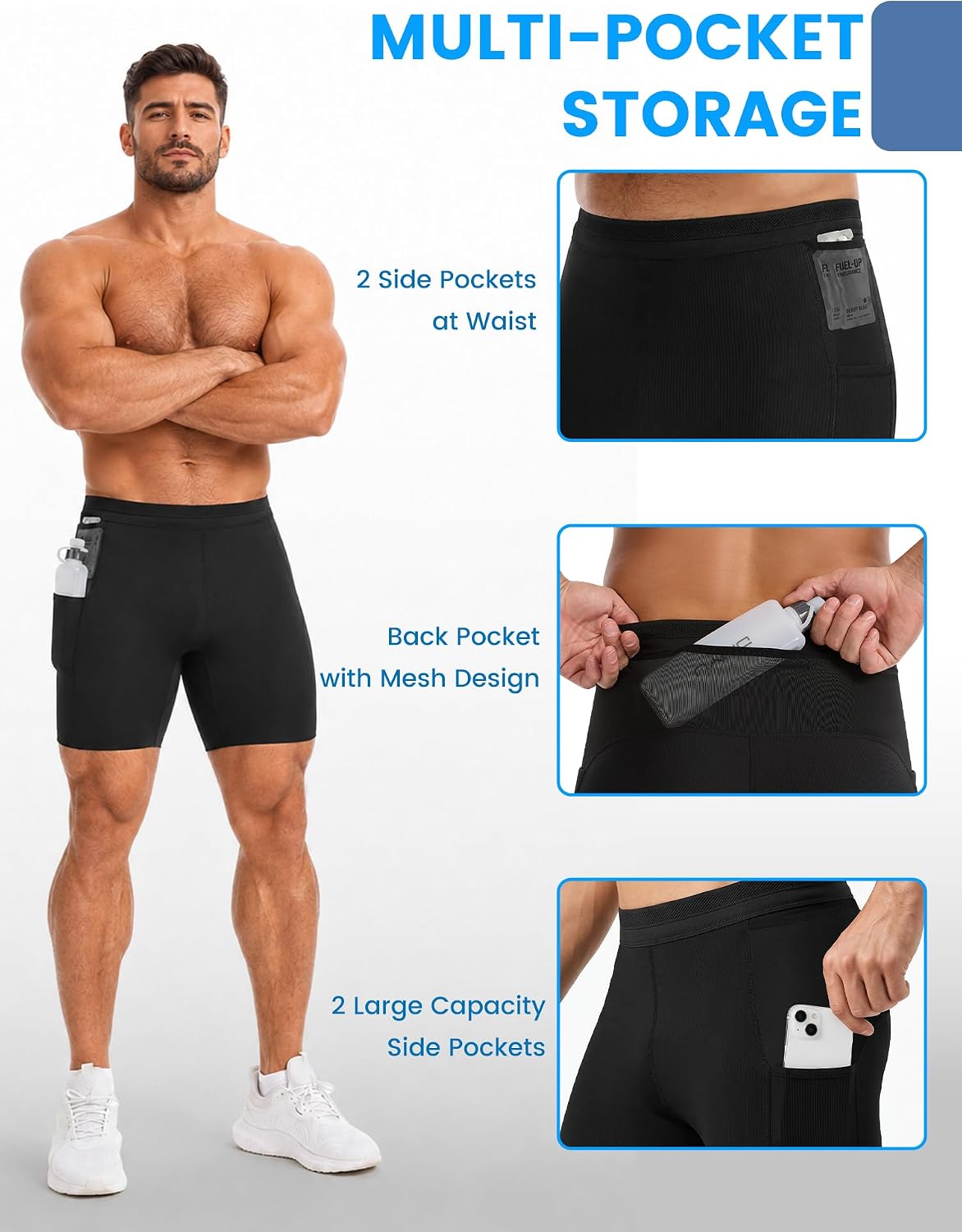 Men's Running Compression Shorts with Pockets 7" Lightweight Biker Shorts