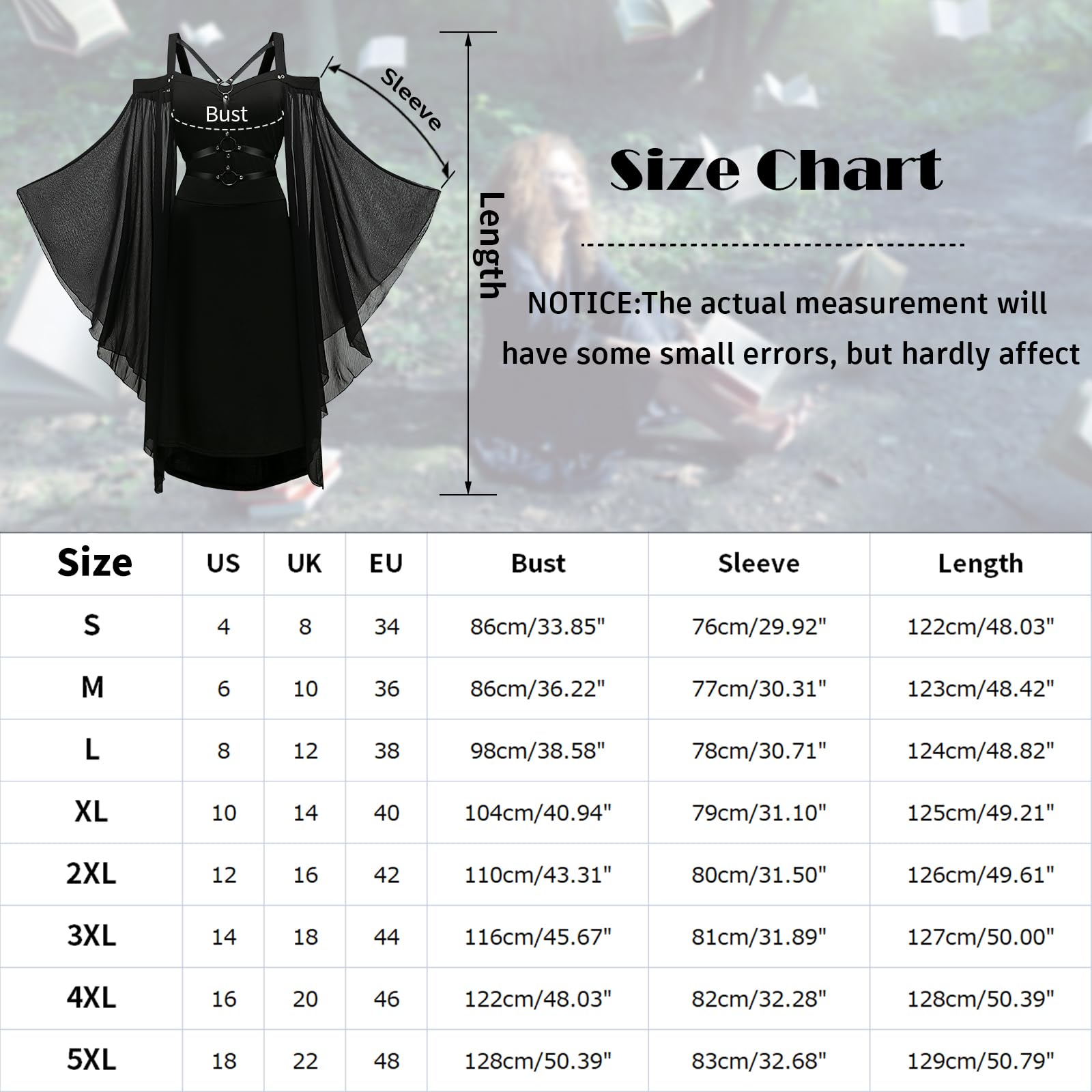 CNVAUIE Costume rinascimentale da donna, abito medievale con maniche a tromba gotico, maxi abito per carnevale, Halloween, feste