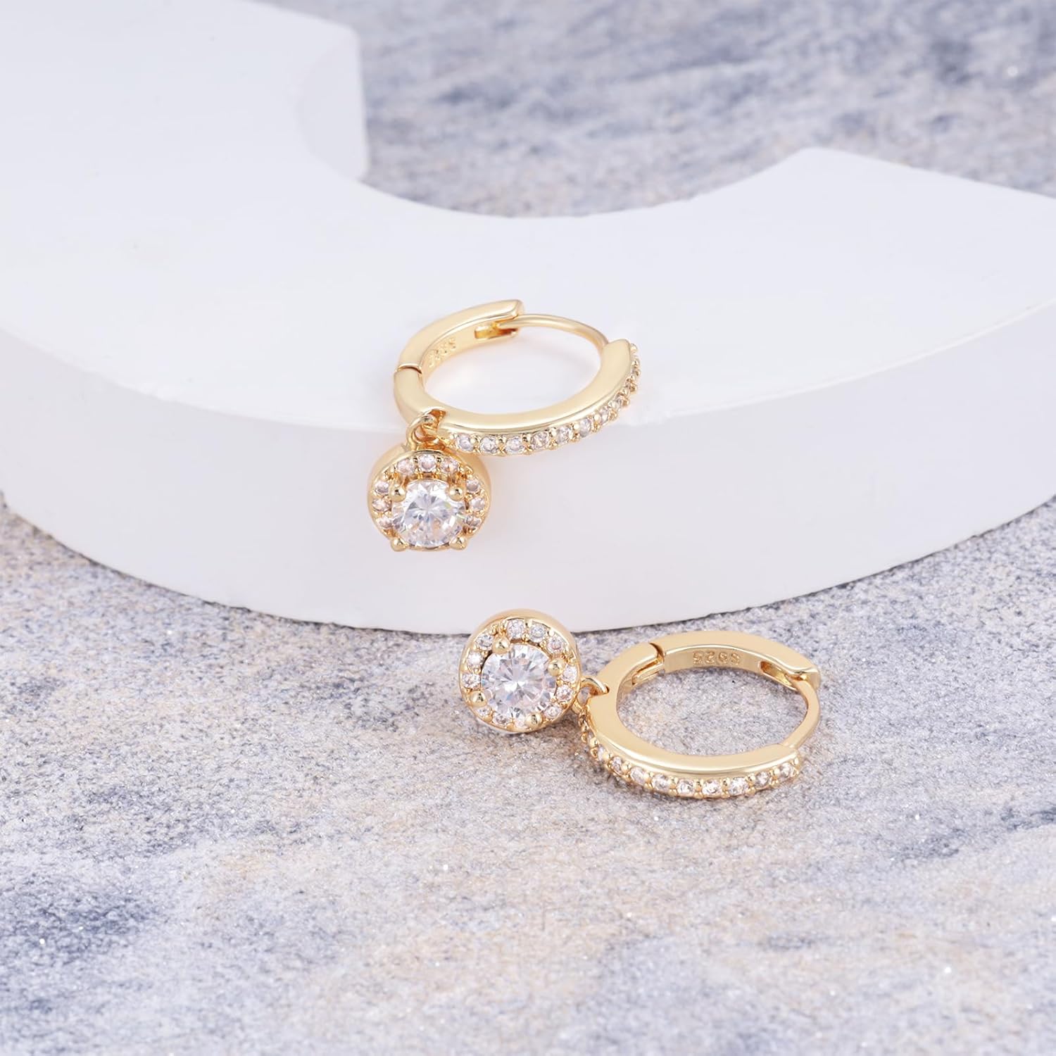 Sterling Sliver Hoop Earrings with Round Cubic Zirconia Dangle for Women Fashion Lightweight Trendy Hoop Earrings for Women for Sensitive Ears - Image 4