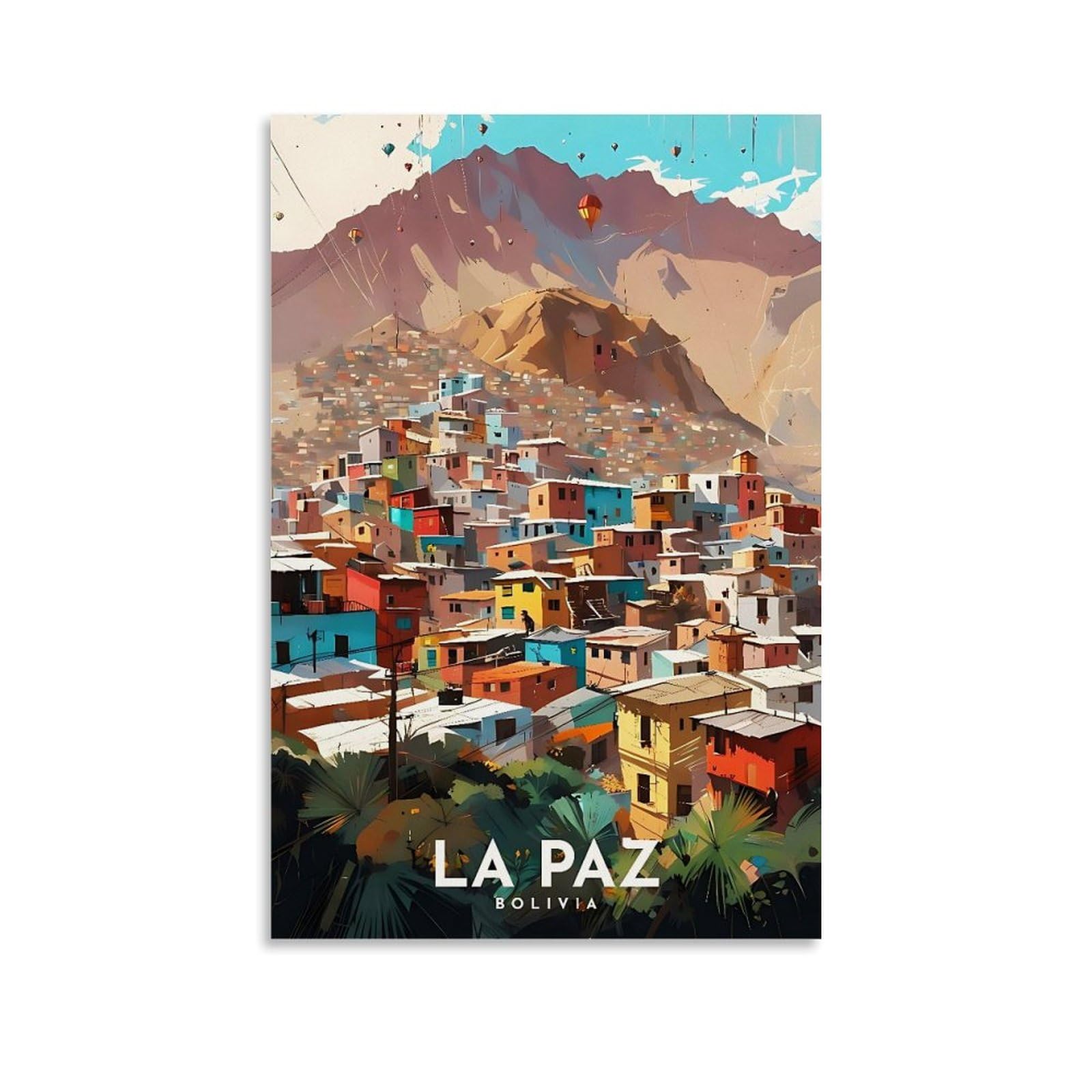 Ouweri Unframe-Style La Paz Bolivia Vintage Travel Poster Painting On Canvas Wall Art Scroll Picture Print Living Room Walls Decor Homes 12X18inch(30X45cm)