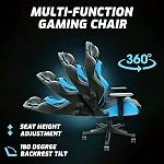 Gaming Chair - Chaises de jeu vidéo réglables avec PU Cuir, Ordinateur Chair avec support Lombaire & 180° Recline, facile à assembler & Bureau ergonomique confortable Chair (Bleu)