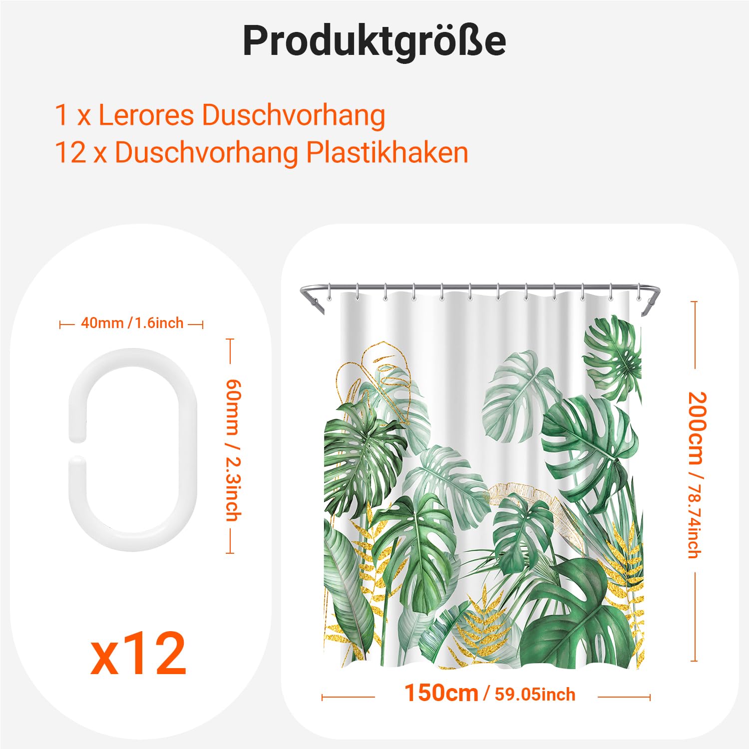 Shower Curtain 150 x 200 cm Golden Edged Bamboo Leaves Motif, Weighted Hem, Anti-Mould, Water-Repellent - Image 2