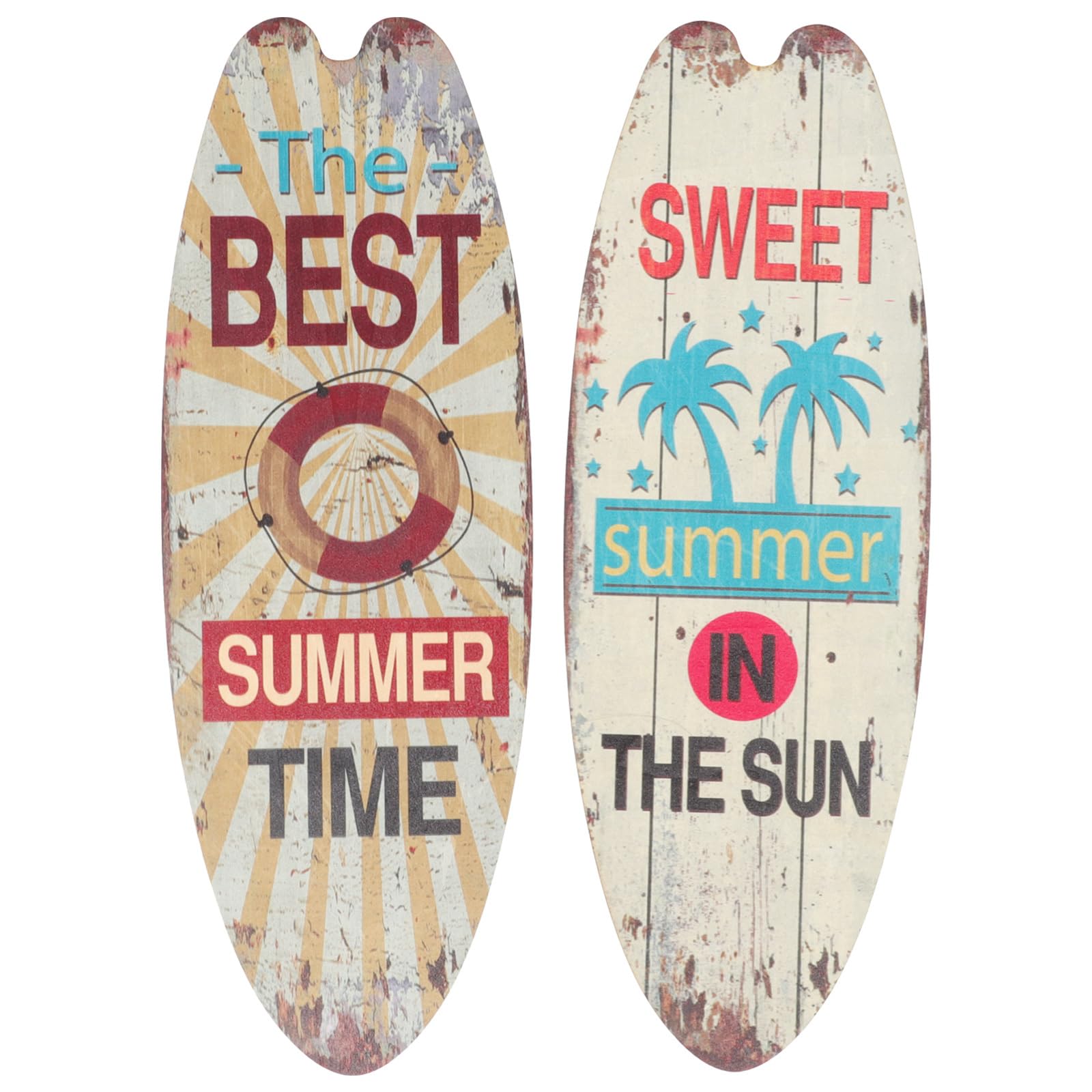 Beavorty 2 Pieces of Wall Hanging Signs for Surfboard, Wooden Beach Decoration, Surfboard, Sea Door Sign for Home Bathroom Decoration