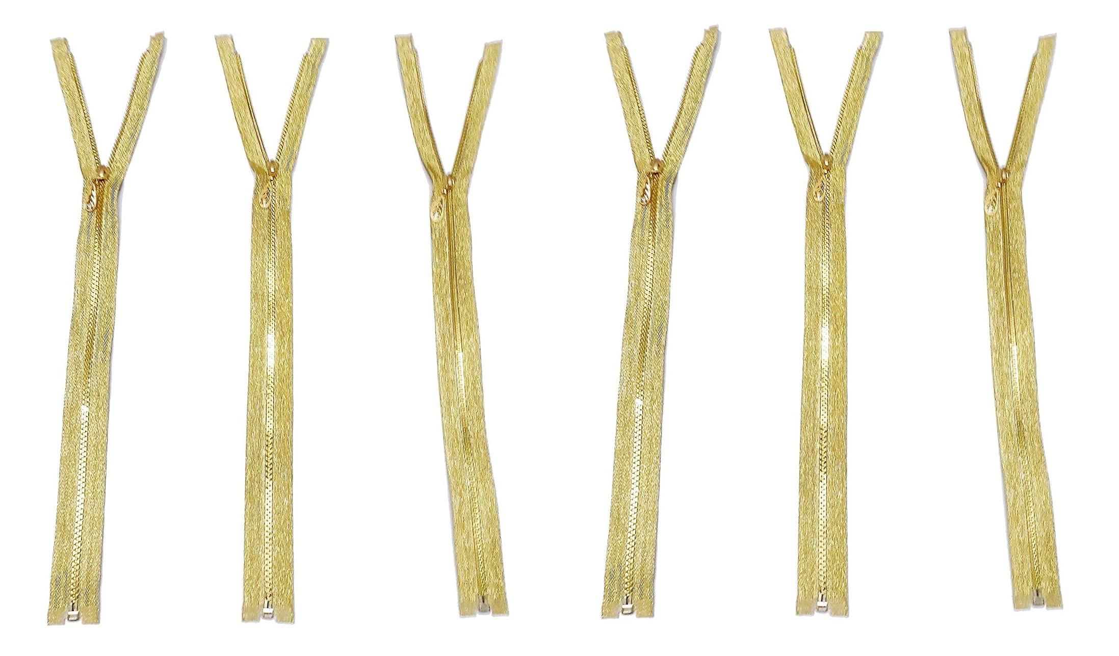 Hesch 9 Zips for Jackets, Zips for Dresses for Women's, Long Fancy Zips with Stone Studded Zip PullerPack of 6 Fluorescent Golden Colour.