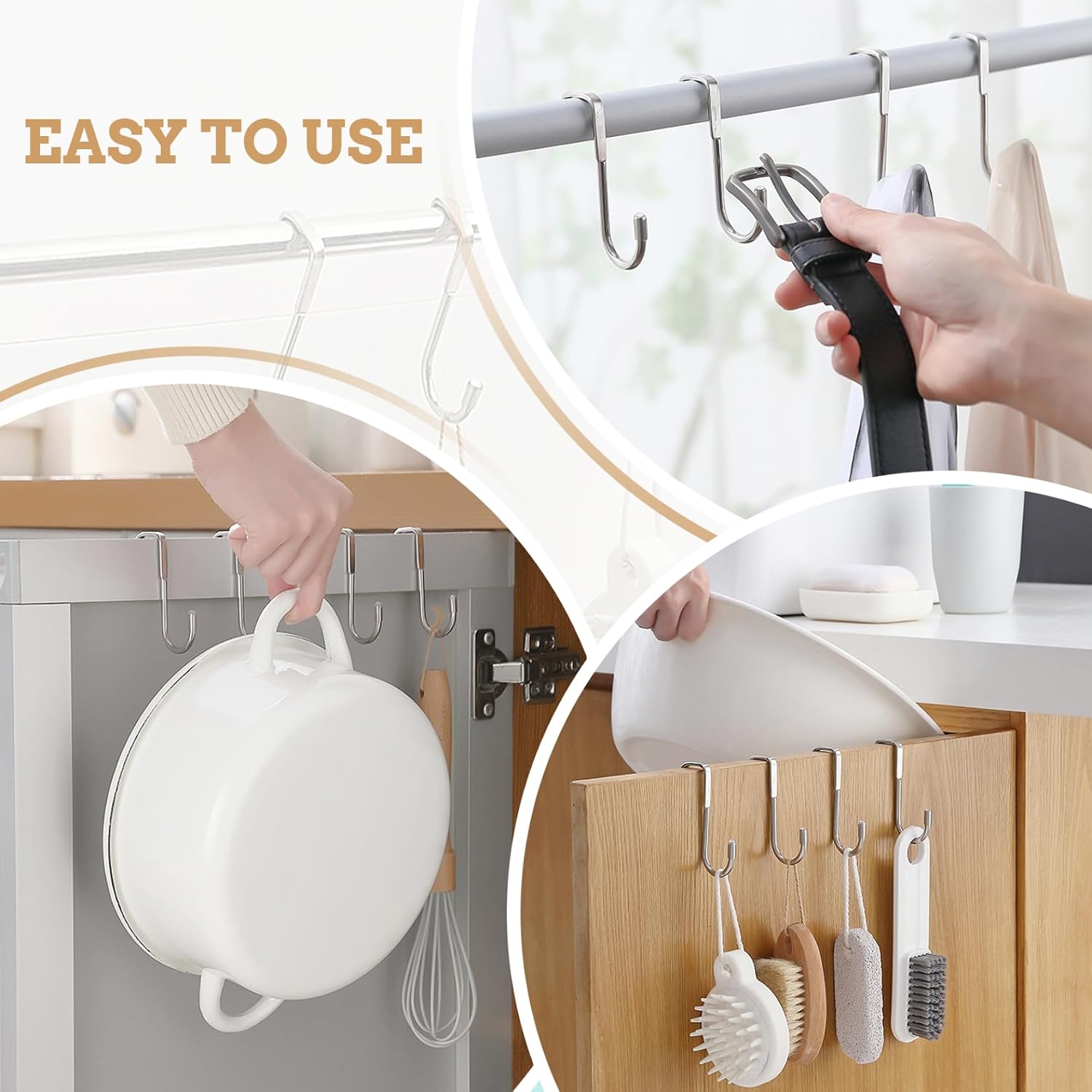 2Pcs Over The Door Hooks Stainless Steel Double S-Shaped Over Cabinet Hook Heavy Duty Free Punching Cabinet Back Hanging Coat Hook for Kitchen Wardrobe