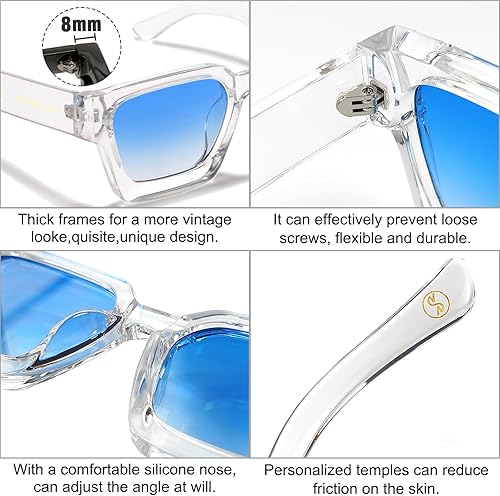 Miniatura 2 de SHEEN KELLY Lentes de sol cuadrados retro para hombres y mujeres, a la moda, rectangular, grueso, marco grueso, negro, lentes de moda de los años 90