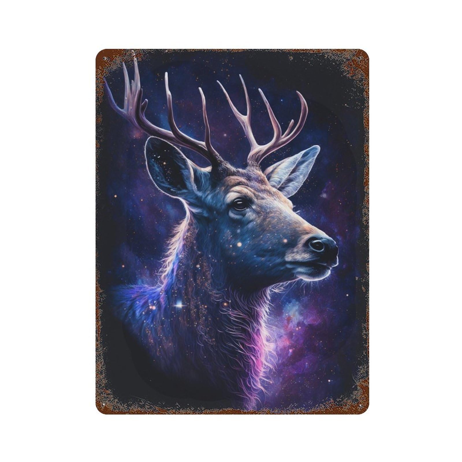 Galactic Deer Profile-1 Retro Metal Sign 15.7"x11.8", Decorative Metal Wall Art for Garage, Bar And Workshop Decor
