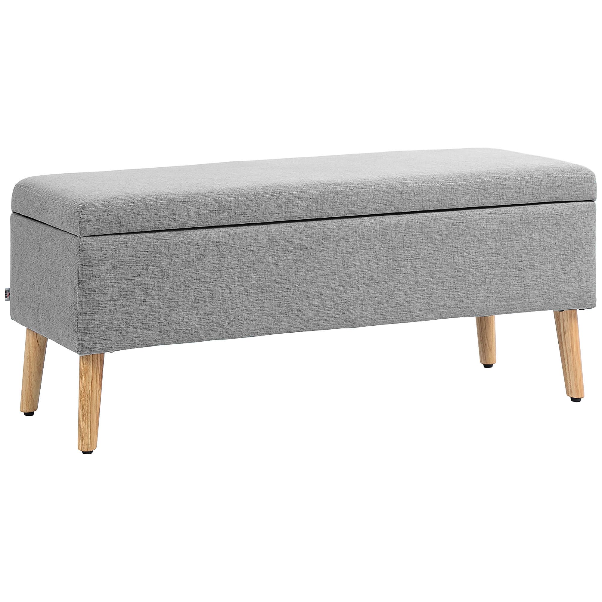 HOMCOM Sitzbank mit Stauraum Polsterbank mit Leinenoptik, Sitztruhe mit Holzbeine, Truhenbank für Wohnzimmer Schlafzimmer Flur 110 x 39 x 45 cm, Grau