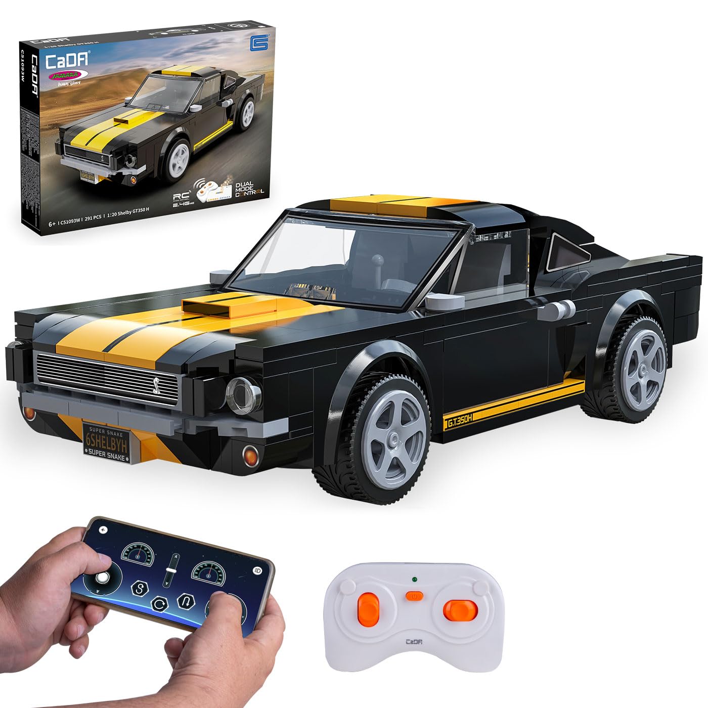 JAMARA 402878 Cada Shelby GT350 H 1:20 2.4GHz Bricks Toy Model Car, Sports Racing Car for Children from 6 Years, Gift Idea Boys and Girls, Detailed Design, Dual Mode