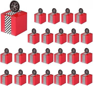 HappFestiv 24 Pcs Race Car Party Favor Boxes, 2.17inch Foldable Paper Checkered Goodie Boxes, Treat Boxes for Candy Snacks & Gifts, Racing Theme Birthday Party Supplies