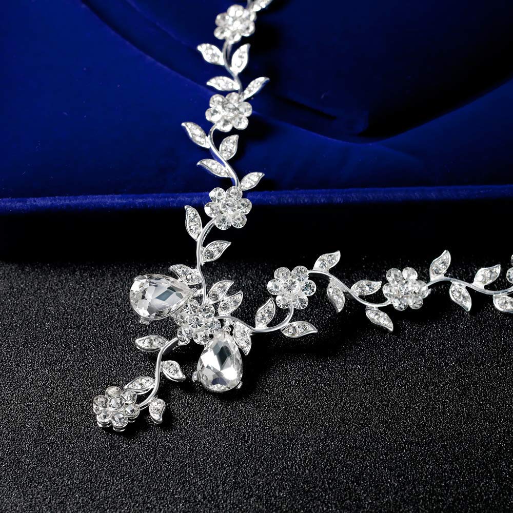 Elegante Conjunto de Joyas Nupciales de circonita cúbica con Flores, Hojas y Diamantes de imitación, Collar y Pendientes Colgantes para Novia.