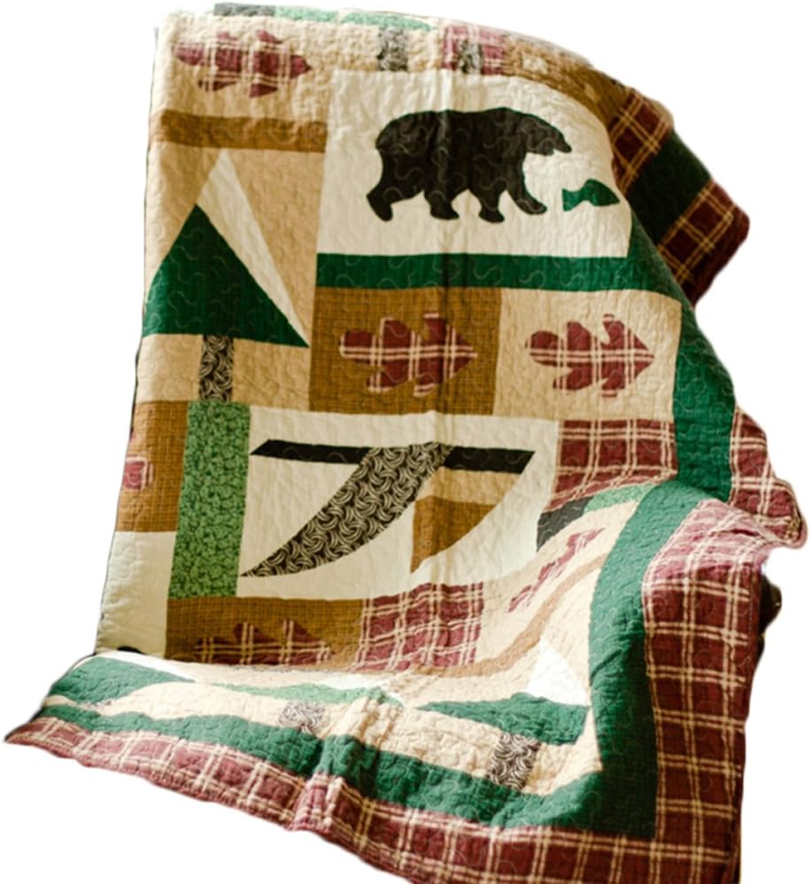 Winter Cabin Throw Blanket Quilt Lodge Style Throw Quilts Wildlife Scene Rustic Wall Hanging