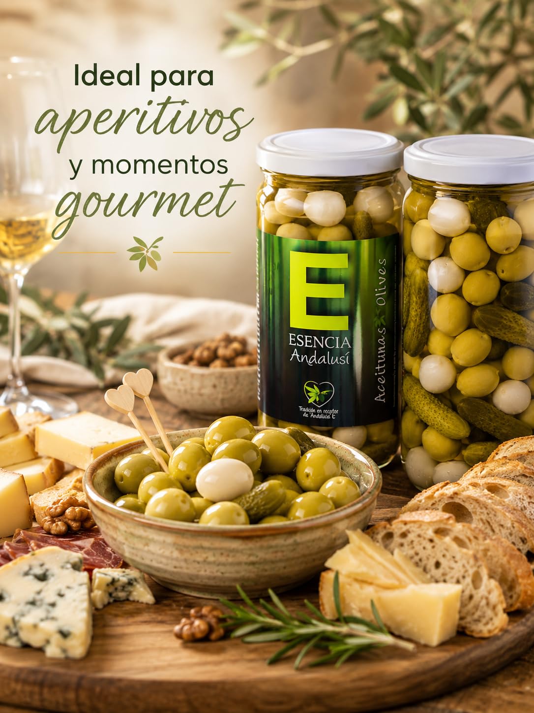 Encurtidos Cocktail de Aceitunas Pepinillos y Cebollitas Sabor Anchoa de Jaén Tarro 700g
