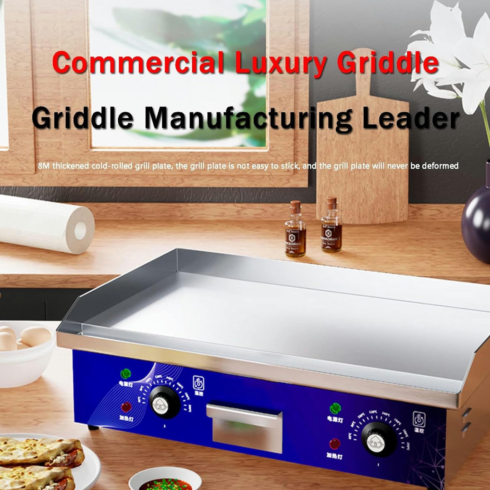 Piastra per Barbecue Elettrica 4400W Griglia Professionale in Ghisa 726x400mm Bistecchiera Elettrica 50℃ a 300℃ Griglia Professionale con Temperatura Regolabile per Casa Ristorante,733-1pc