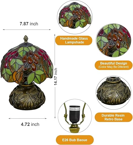 Miniatura 3 de Pequeña lámpara de mesa Tiffany con vitrales, lámparas de mesita de noche, luz de escritorio de uva morada para oficina, bar, dormitorio, sala de