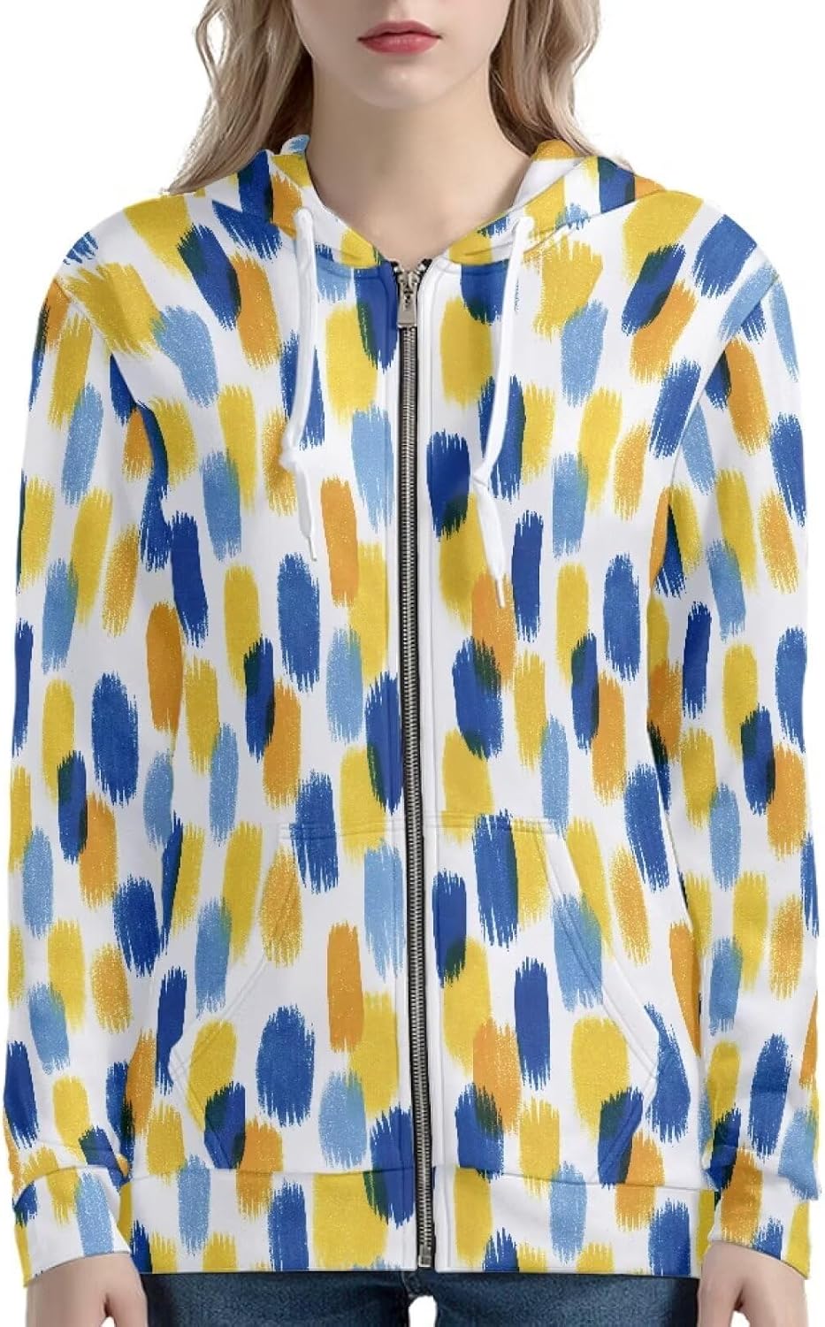 Amzbeauty Long Sleeve Hoodies For Women Zip Up Cute Printed Casual Drawstring Hooded Sweatshirts