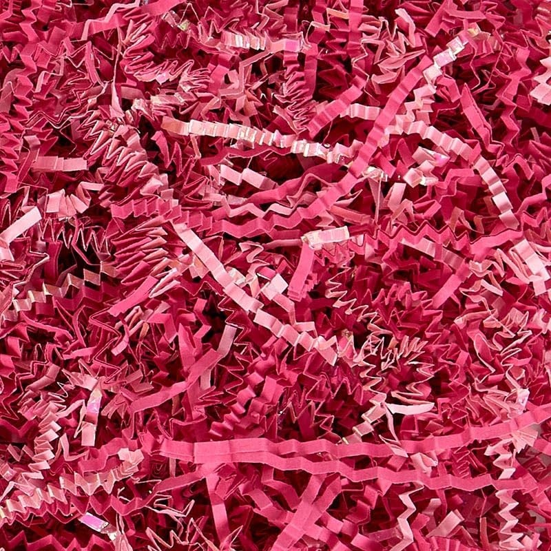 Paper Mart Crinkle Paper Filler, Iridescent Strawberry 10 LB Bag, Shiny Pink Shredded Paper for Gift Baskets, 24 x 16 x 11.5 Inch Compacted Bag of Gift Box Filler
